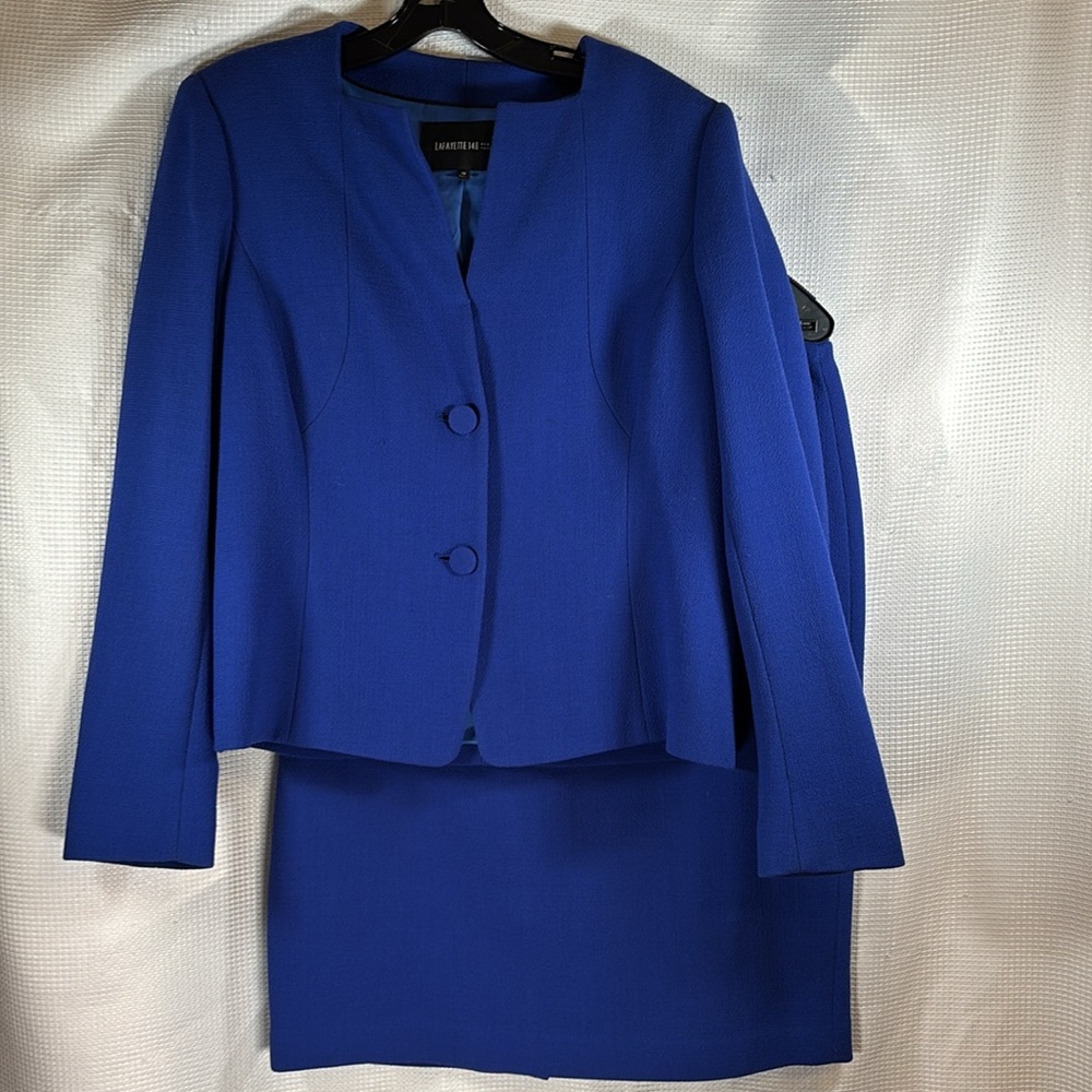 Lafayette 148 Blue Wool Blazer Skirt Suit. Size 12.